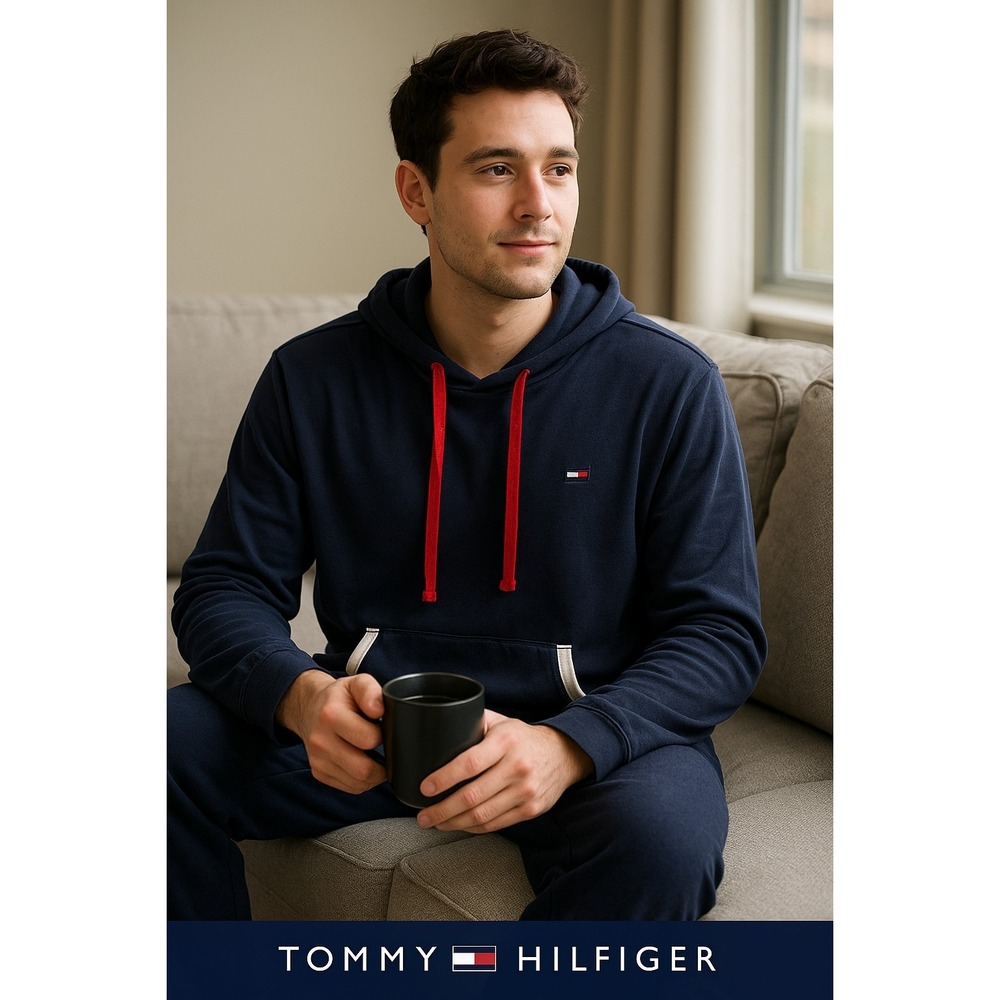 Tommy Hilfiger Men's Sleepwear Hoodie Navy Blue L Lightweight Lounge Pullover...
